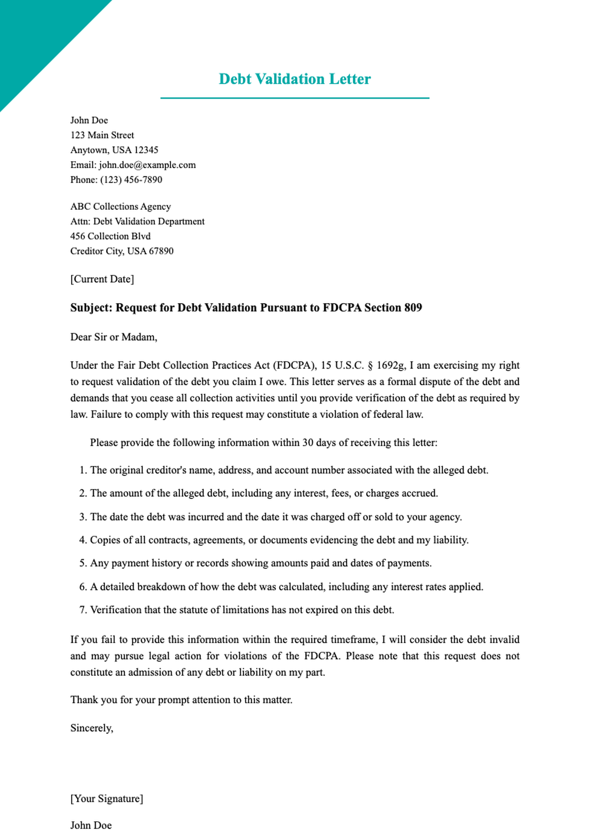 Debt validation letter template with two pages and FDCPA compliance details_variant_1